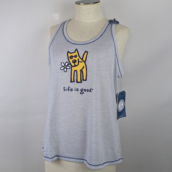 Life Is Good Dog Daisy Print Tank Top Sleep Lounge Grey Navy L NWT - Picture 9 of 9